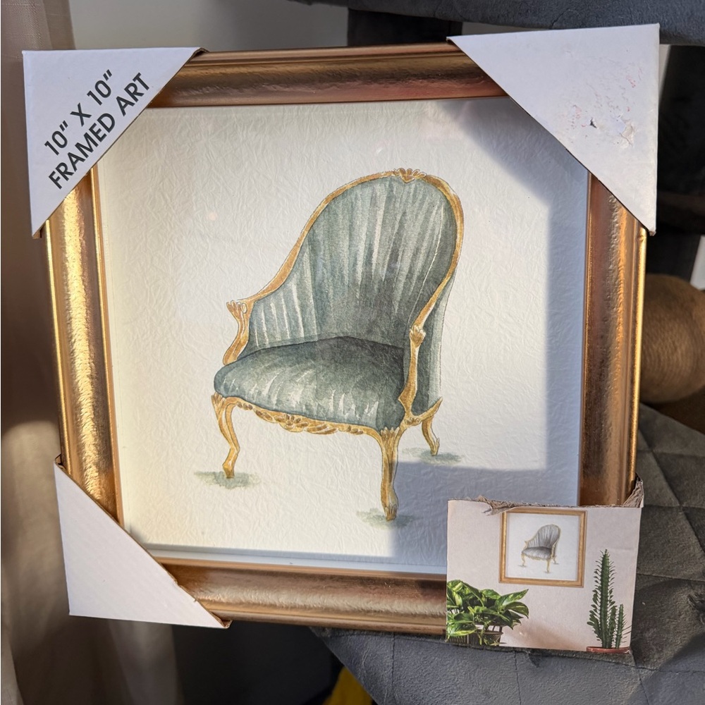 Elegant Vintage Chair Art Print Framed 10x10 Gold Frame Classic Home Decor - Picture 2 of 4